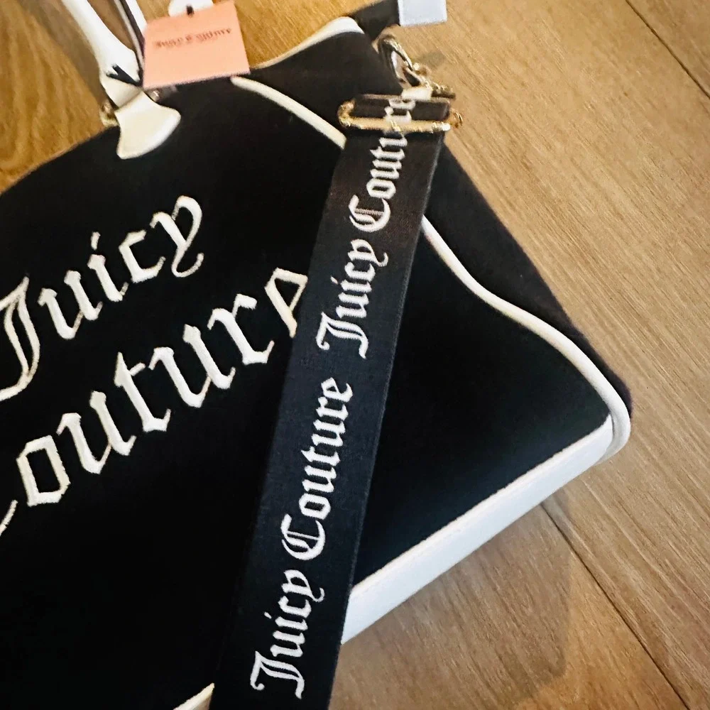 Juicy Couture Sweet N Juicy Apple Tote Black Velour Strawberry Bag 11JCD4RMX-LR